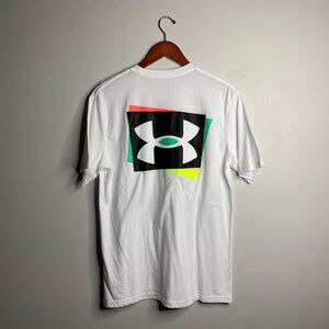 White Under Armour tee with front and back graphics size medium
